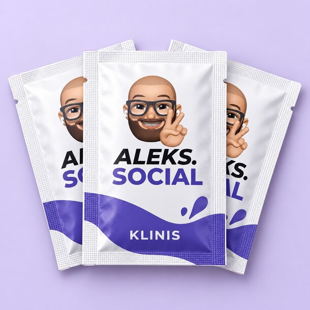 Klinis Reinigungstücher im fiktiven aleks.social Design